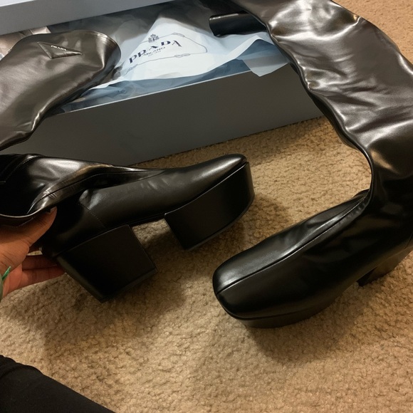 Black Prada over the knee leather boots. - Picture 2 of 4